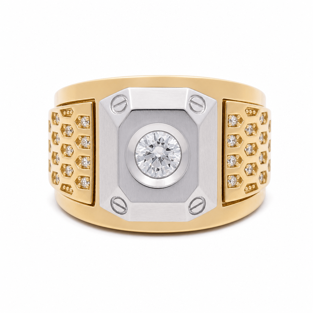 14k Two Tone/Yellow Gold Fashion Men's Ring - Miral Jewelry