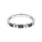 14K White Band Fashion Ring with 0.37Tw Baguette Sapphires and 0.06Tw Round Diamonds - Miral Jewelry