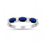 14K White Band Fashion Ring with Oval Sapphires and 0.12Tw Baguette Diamonds - Miral Jewelry