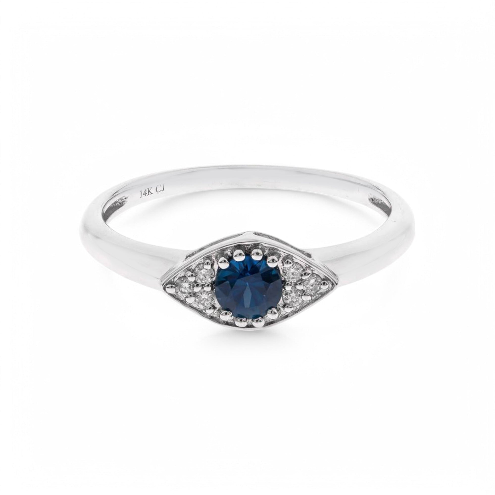 14K White Gold Sapphire Evil Eye Ring 0.35 ct tw