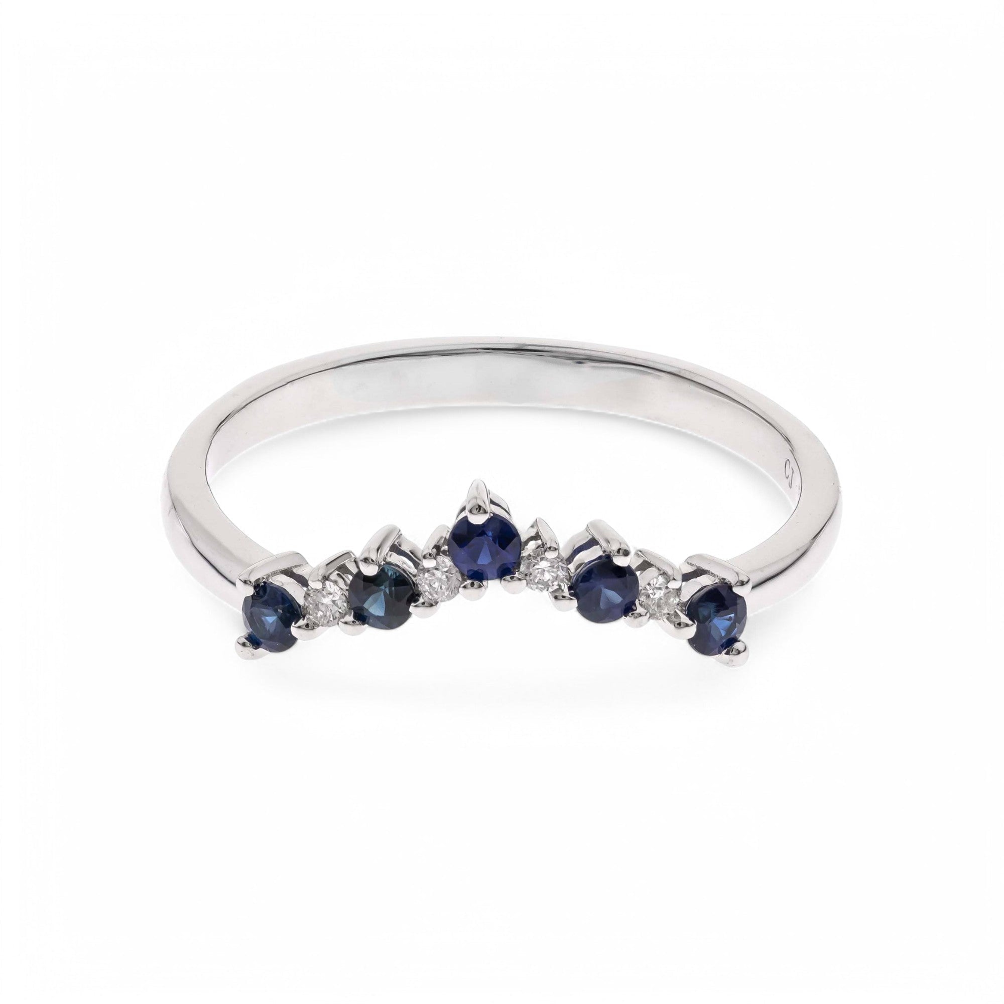 14K White Fashion Ring with 0.23Tw Round Sapphires and 0.04Tw Round Diamonds - Miral Jewelry