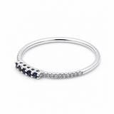 14K White Gold Band Diamond Fashion Ring with 0.06Tw Round Diamonds and 0.07Tw Round Sapphires - Miral Jewelry