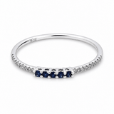 14K White Gold Band Diamond Fashion Ring with 0.06Tw Round Diamonds and 0.07Tw Round Sapphires - Miral Jewelry