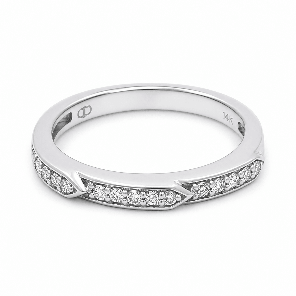 14K White Gold Band Diamond Fashion Ring with 0.16Tw Round Diamonds - Miral Jewelry