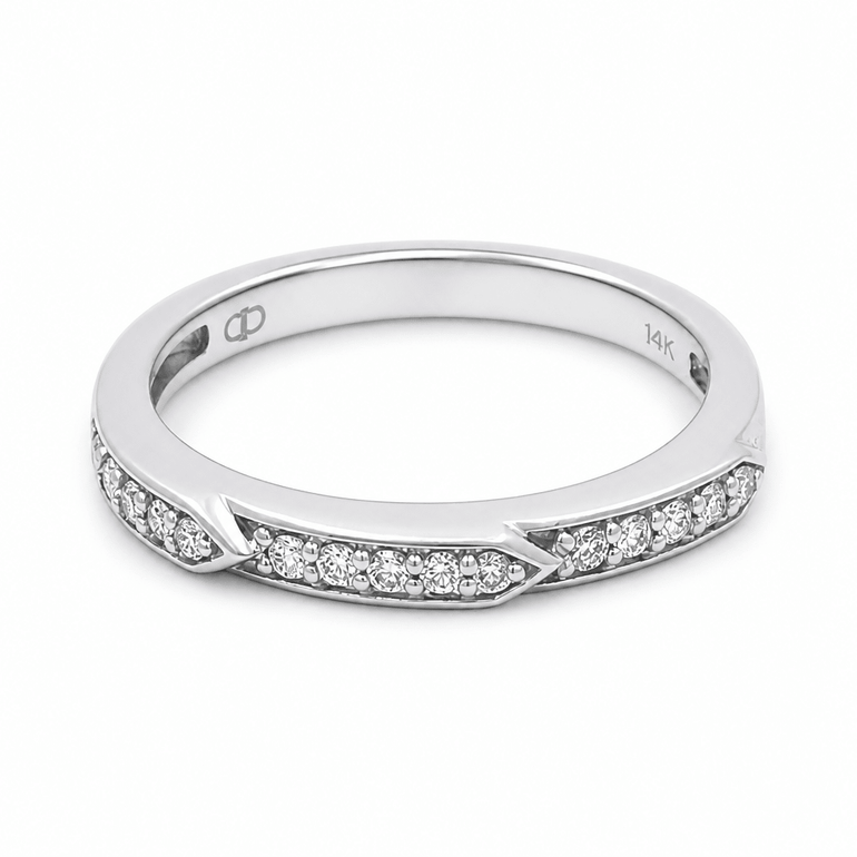 14K White Gold Band Diamond Fashion Ring with 0.16Tw Round Diamonds - Miral Jewelry