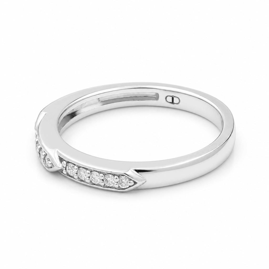 14K White Gold Band Diamond Fashion Ring with 0.16Tw Round Diamonds - Miral Jewelry
