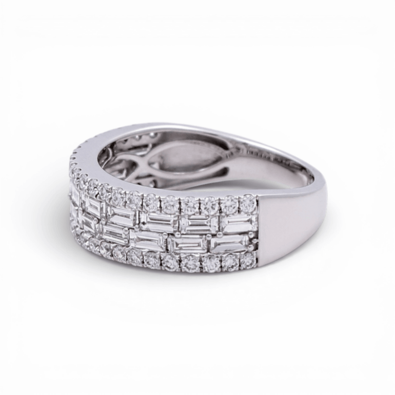 14K White Gold Band Rings with 1.52Tw Baguette Lab Diamonds and Round Lab Diamonds - Miral Jewelry
