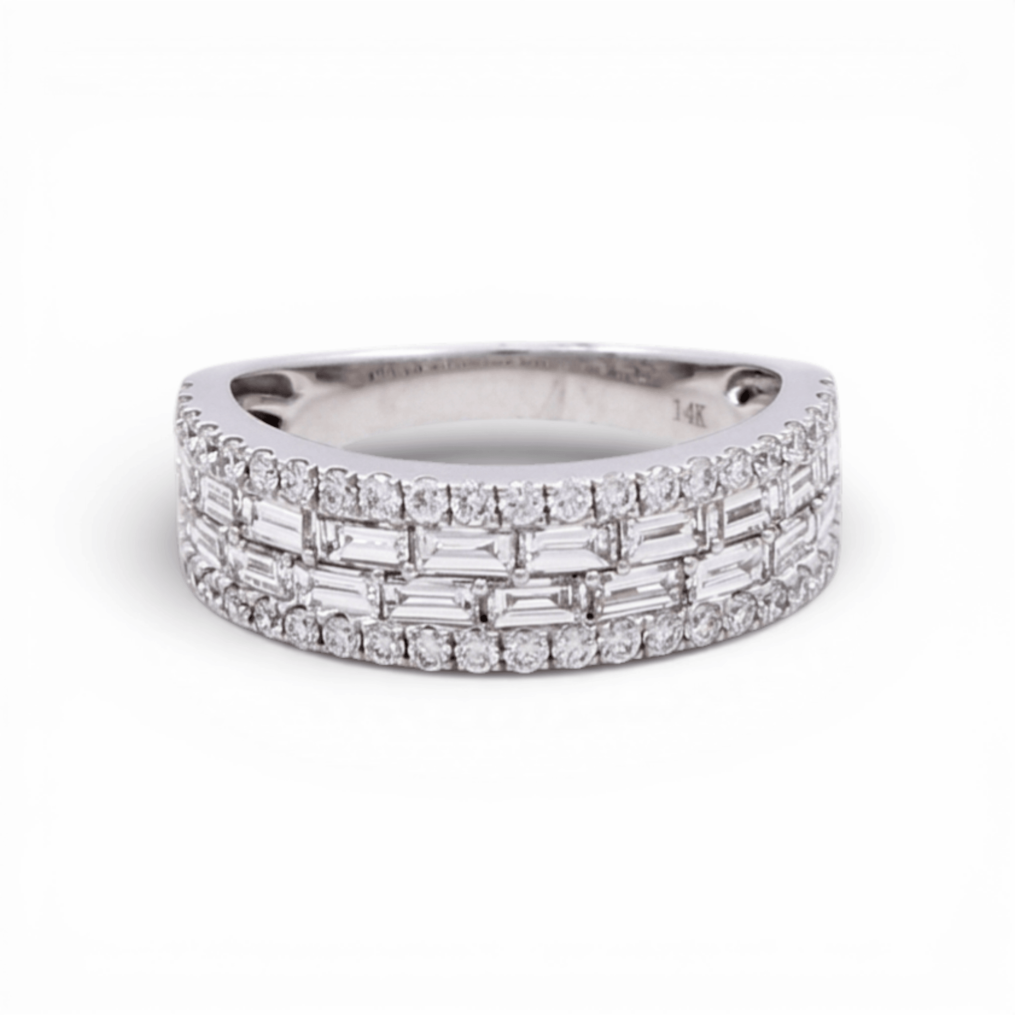 14K White Gold Band Rings with 1.52Tw Baguette Lab Diamonds and Round Lab Diamonds - Miral Jewelry