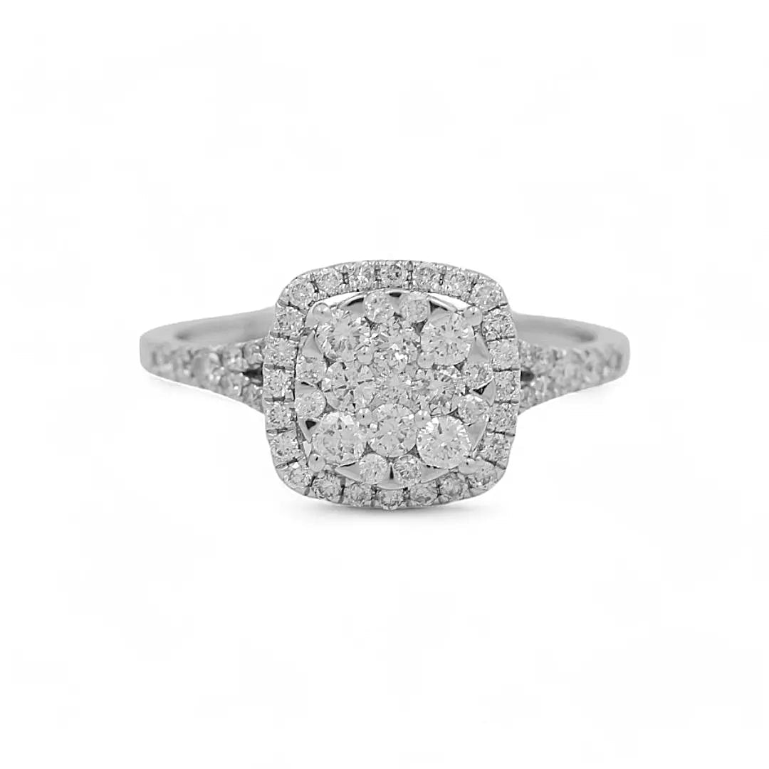 14K White Gold Cushion Halo Diamond Engagement Ring 0.95 ct tw