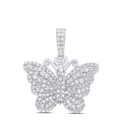 14K White Gold Pavé Diamond Butterfly Pendant 0.37 ct tw