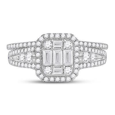 14K White Gold Emerald-Cut Cluster Diamond Bridal Set 1.00 ct tw – view 2