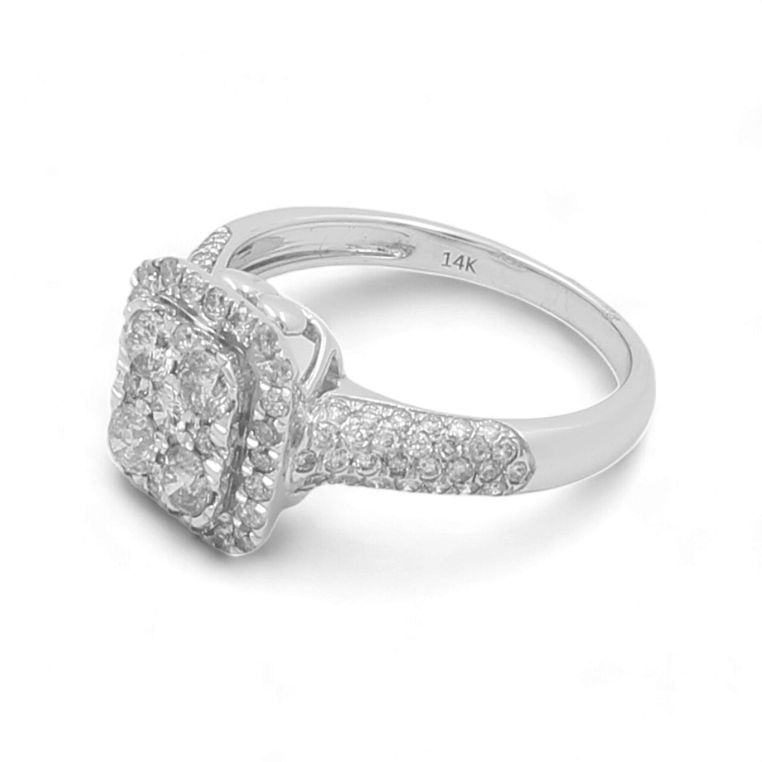 14K White Gold Contemporary Diamond Engagement Ring with 1.33Tw Round Diamond - Miral Jewelry