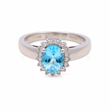 14K White Gold Contemporary Fashion with 0.18Tw Round Diamonds and 1.02Tw Oval Aquas - Miral Jewelry
