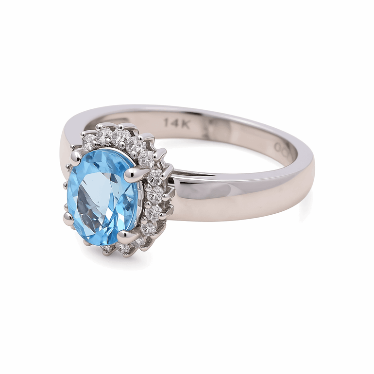 14K White Gold Contemporary Fashion with 0.18Tw Round Diamonds and 1.02Tw Oval Aquas - Miral Jewelry