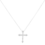 14k White Gold Cross Diamond Necklace with 0.20 Tw Baguette Diamonds and 0.20 Tw Round Diamonds - Miral Jewelry