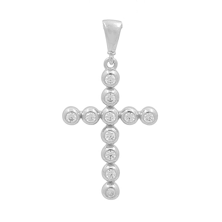 14K White Gold Cross with Cz Pendant - Miral Jewelry