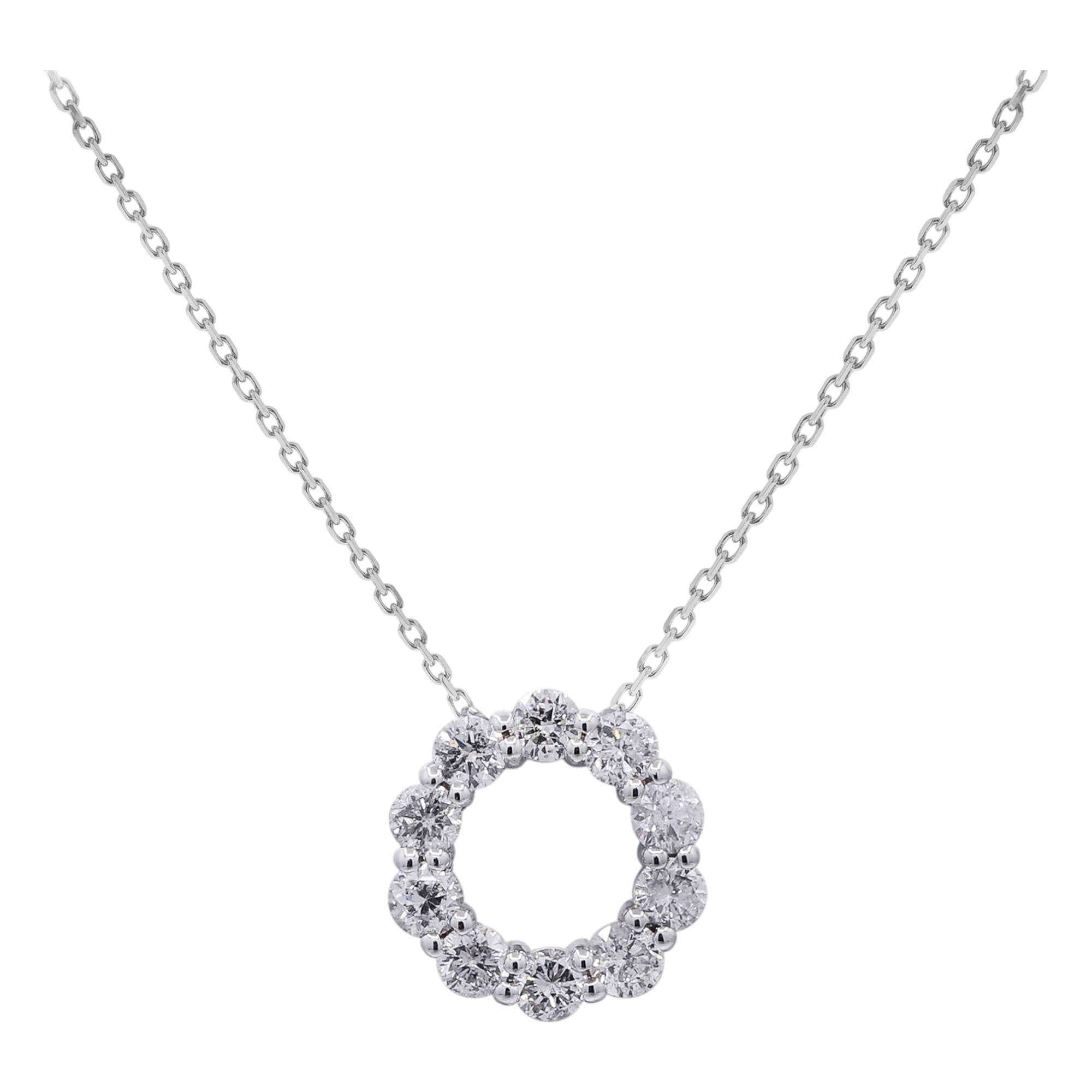 14K White Gold Open Circle Diamond Necklace 0.38 ct tw, 18in