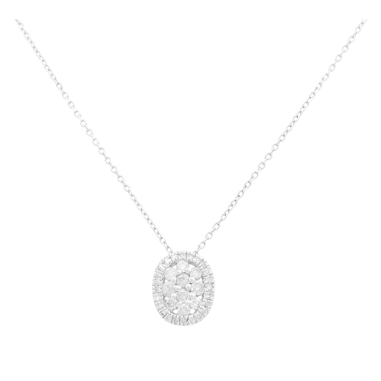 14K White Gold Oval Cluster Diamond Necklace 0.25 ct tw