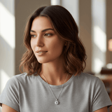 14K White Gold Fancy Link Necklace 16" with 0.08Tw Round Diamonds and 1.18Tw Round Aquas - Miral Jewelry