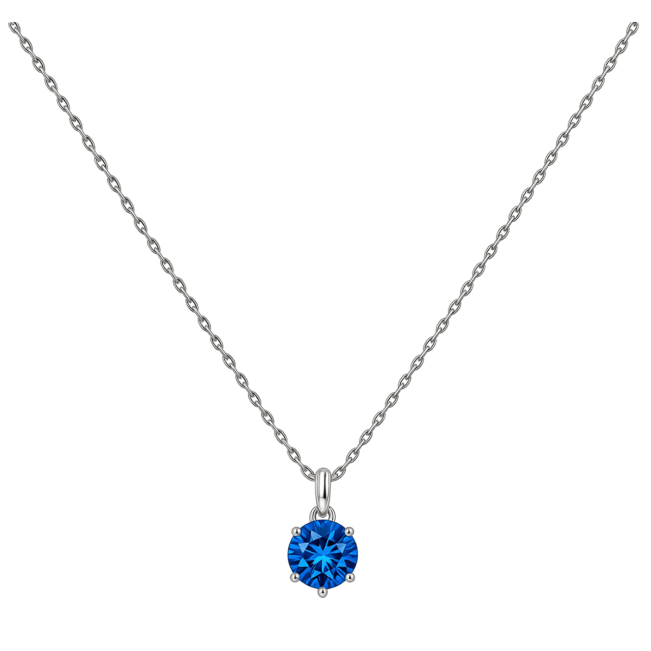 14K White Gold Blue Topaz Solitaire Necklace 18in