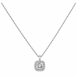 14K White Gold Fancy Link Necklace 18" with 0.07Tw Round Diamonds and 1.42Tw Square Cushion Aquas - Miral Jewelry