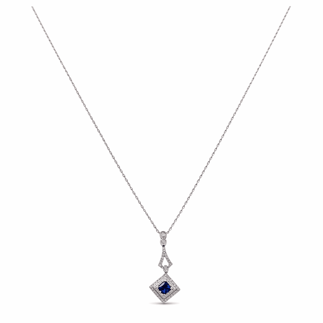 14K White Gold Sapphire & Diamond Kite Necklace 18in