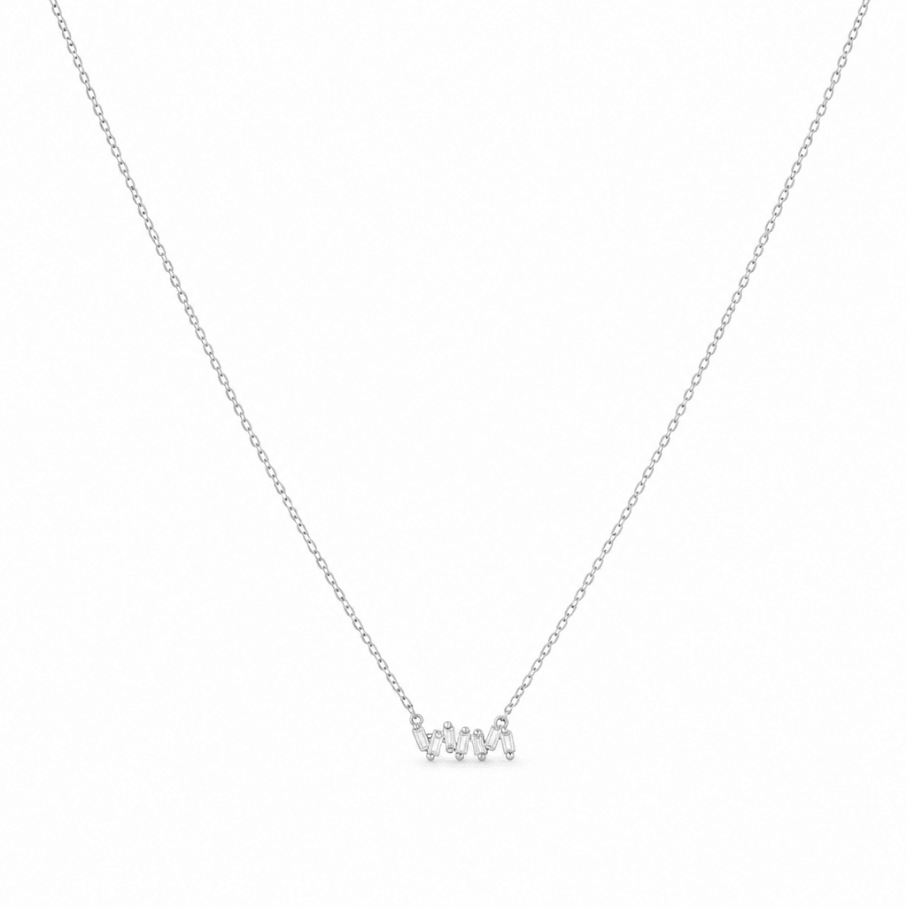 14k White Gold Fashion Diamond Necklace 18" with 0.15Tw Round Diamonds - Miral Jewelry