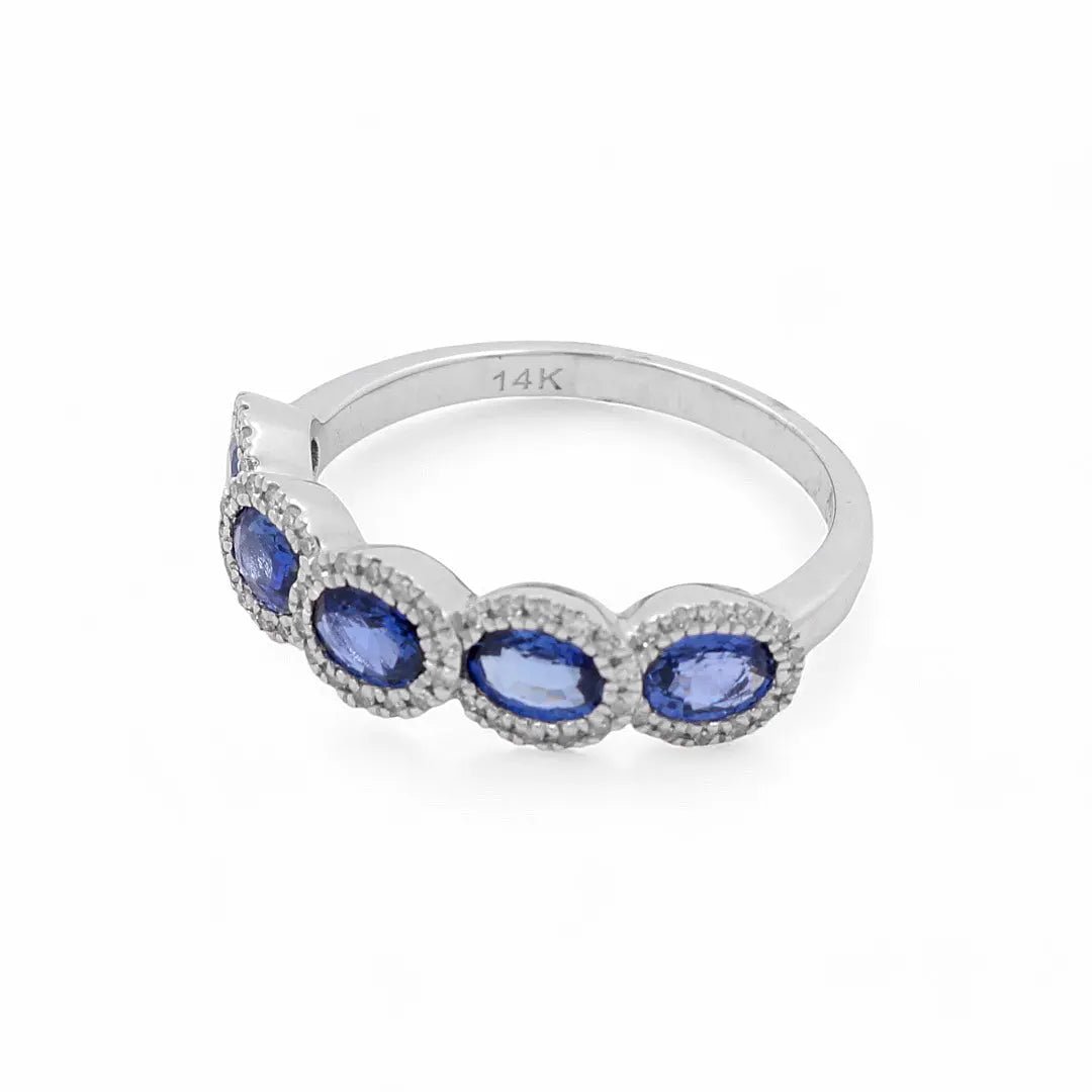 14K White Gold Five Oval Sapphire Halo Band – view 2