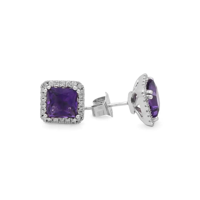 14K White Gold Fashion Women's Earrings Diamonds and Amethyst - Miral Jewelry