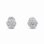 14K White Gold Flower Diamond Earrings with 0.50Tw Round Diamonds - Miral Jewelry