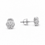 14K White Gold Flower Diamond Earrings with 0.50Tw Round Diamonds - Miral Jewelry