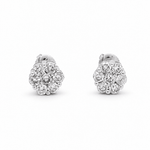 14K White Gold Flower Diamond Earrings with 0.75Tw Round Diamonds - Miral Jewelry