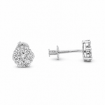 14K White Gold Flower Diamond Earrings with 0.75Tw Round Diamonds - Miral Jewelry