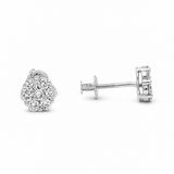 14K White Gold Flower Diamond Earrings with 0.75Tw Round Diamonds - Miral Jewelry