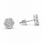 14K White Gold Flower Diamond Earrings with 1.00Tw Round Diamonds - Miral Jewelry
