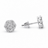 14K White Gold Flower Diamond Earrings with 1.00Tw Round Diamonds - Miral Jewelry