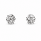 14K White Gold Flower Diamond Earrings with 1.00Tw Round Diamonds - Miral Jewelry