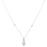 14k White Gold Heart Diamond Necklace 18" with 0.15Tw Baguette Diamonds and 0.26Tw Round Diamonds - Miral Jewelry