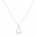 14k White Gold Heart Diamond Necklace 18" with 0.25Tw Round Diamonds - Miral Jewelry
