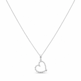 14k White Gold Heart Diamond Necklace 18" with 0.25Tw Round Diamonds - Miral Jewelry