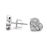 14K White Gold Heart Earrings with Diamonds - Miral Jewelry