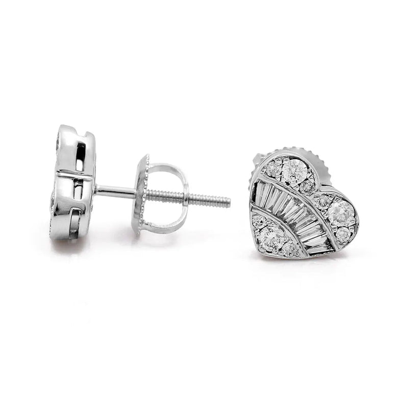 14K White Gold Heart Earrings with Diamonds - Miral Jewelry