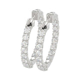 14K White Gold Medium Hoop Earrings with 3.00Tw Round Lab Grown Diamond - Miral Jewelry