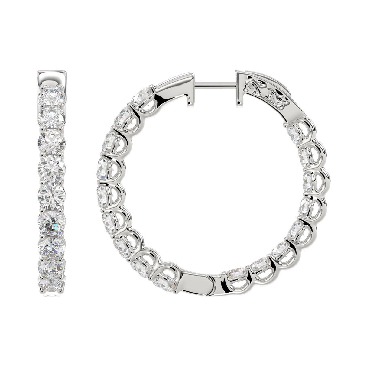 14K White Gold Inside-Out Lab-Grown Diamond Hoop Earrings 3.00 ct tw – view 2