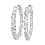 14K White Gold Medium Hoop Earrings with 3.00Tw Round Lab Grown Diamond - Miral Jewelry