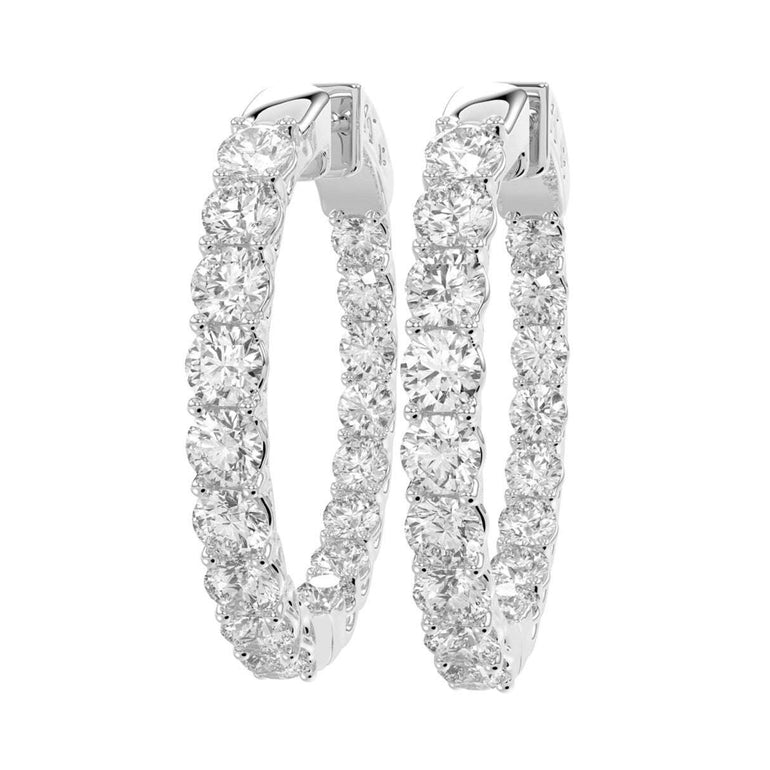 14K White Gold Medium Hoop Earrings with 3.00Tw Round Lab Grown Diamond - Miral Jewelry