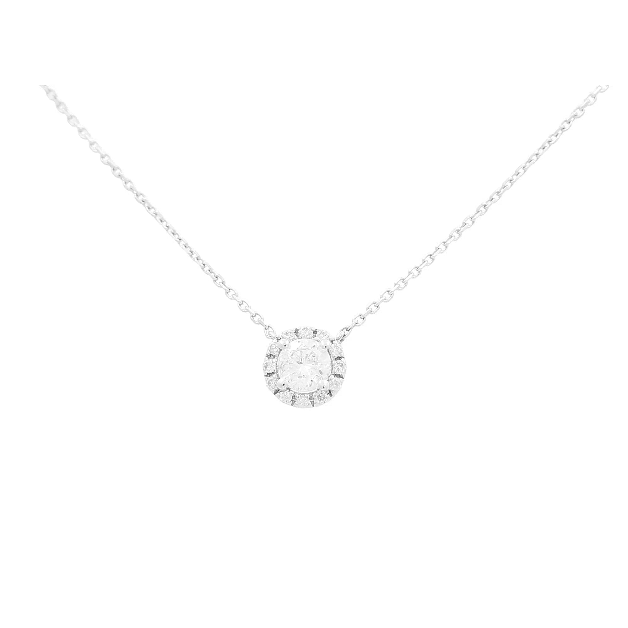 14K White Gold Round Halo Diamond Necklace 0.32 ct tw