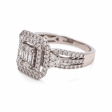 14K White Gold Modern Diamond Bridal Set Ring with 1.20Tw Round and Baguette Diamonds - Miral Jewelry