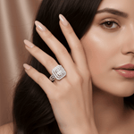 14K White Gold Modern Diamond Bridal Set Ring with 1.20Tw Round and Baguette Diamonds - Miral Jewelry