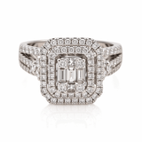 14K White Gold Modern Diamond Bridal Set Ring with 1.20Tw Round and Baguette Diamonds - Miral Jewelry
